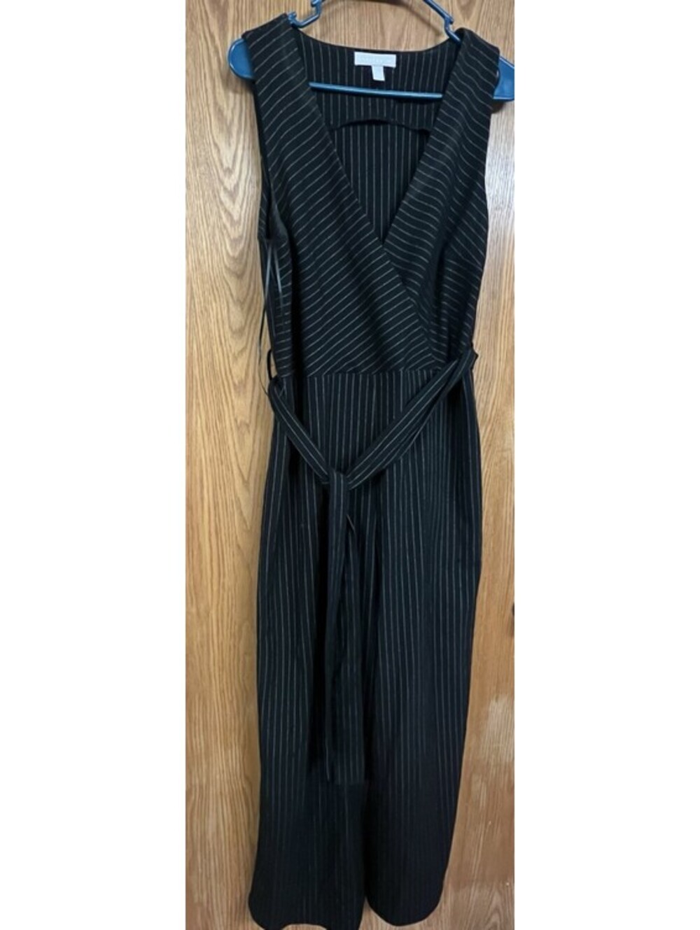 Chelsea28 Pintstripe Faux Wrap Jumpsuit Sleeveless Black Size large